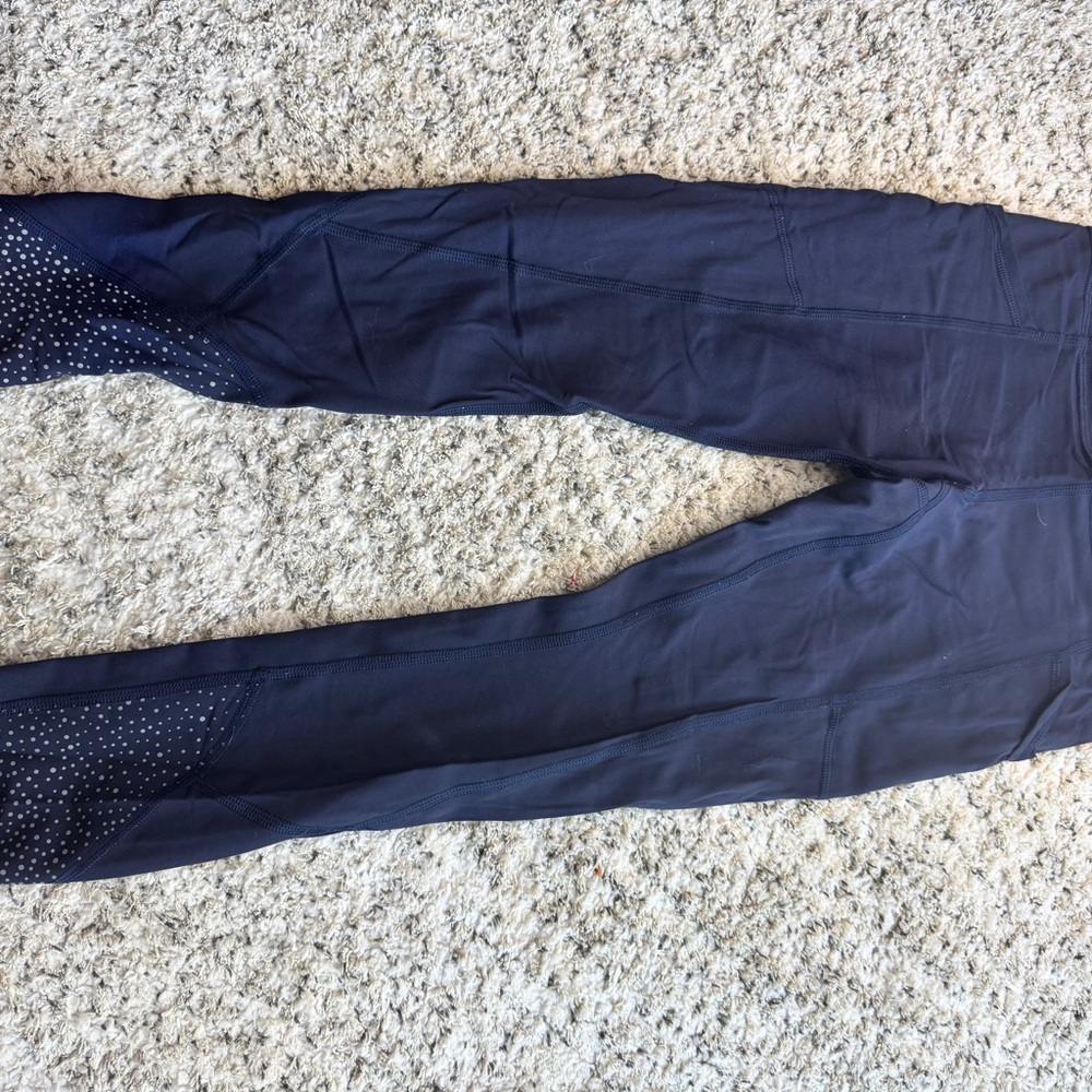 Lululemon Athletica Navy Leggings with Polka Dot Detail